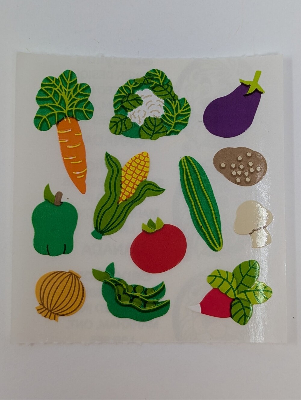 Sandylion Stickers Vegetables Carrot Corn Eggplant Pepper Onion Peas Vintage